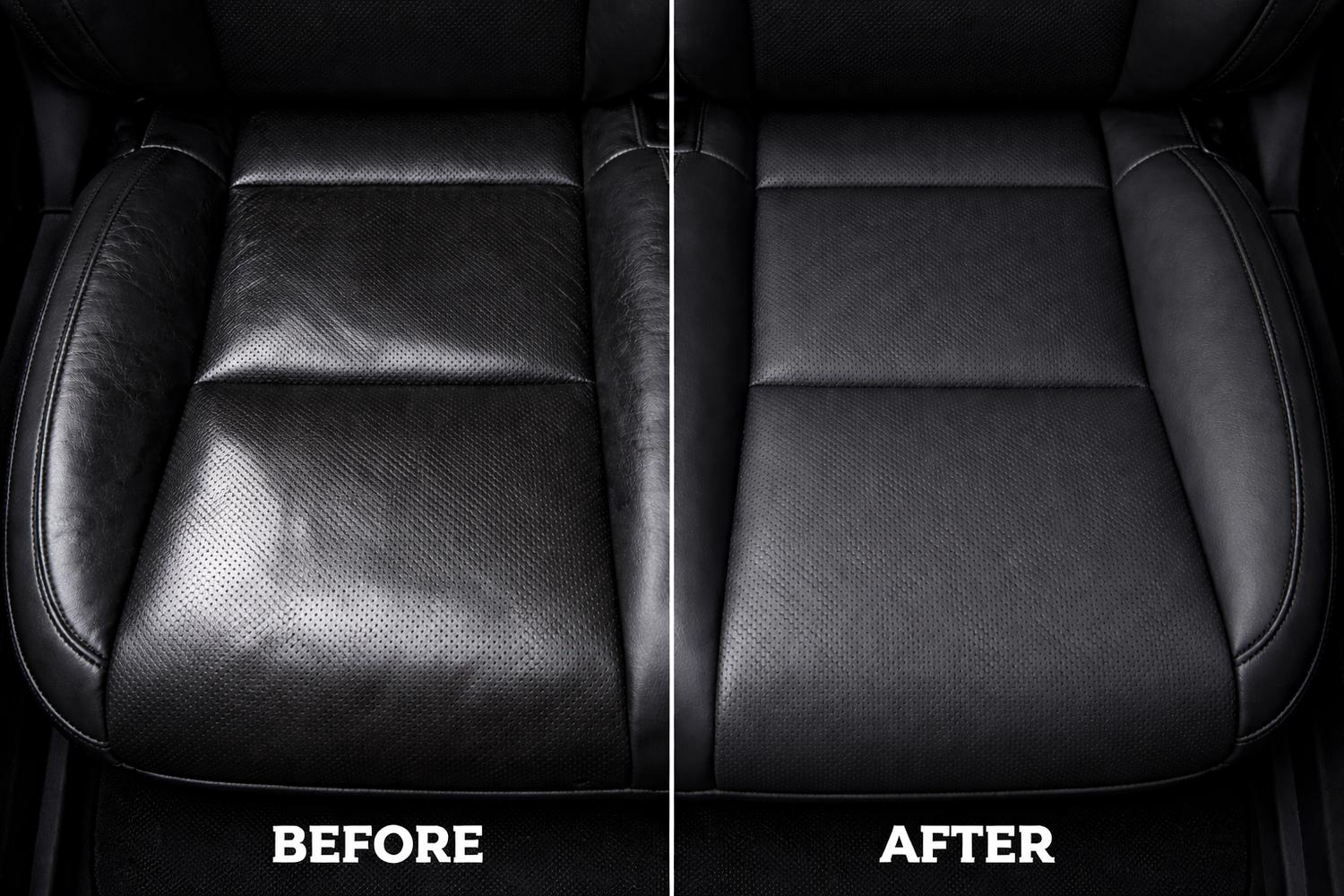 Interior Extraction & Leather Rejuvenation — Verified 50/50 before and after comparison at Mithra Auto Hub