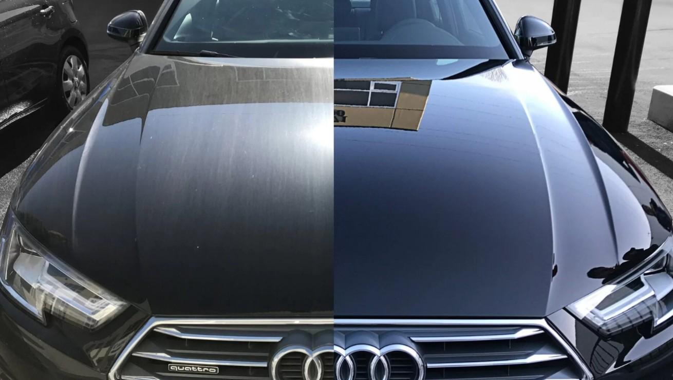 Car Polishing & Swirl Elimination — Verified 50/50 before and after comparison at Mithra Auto Hub