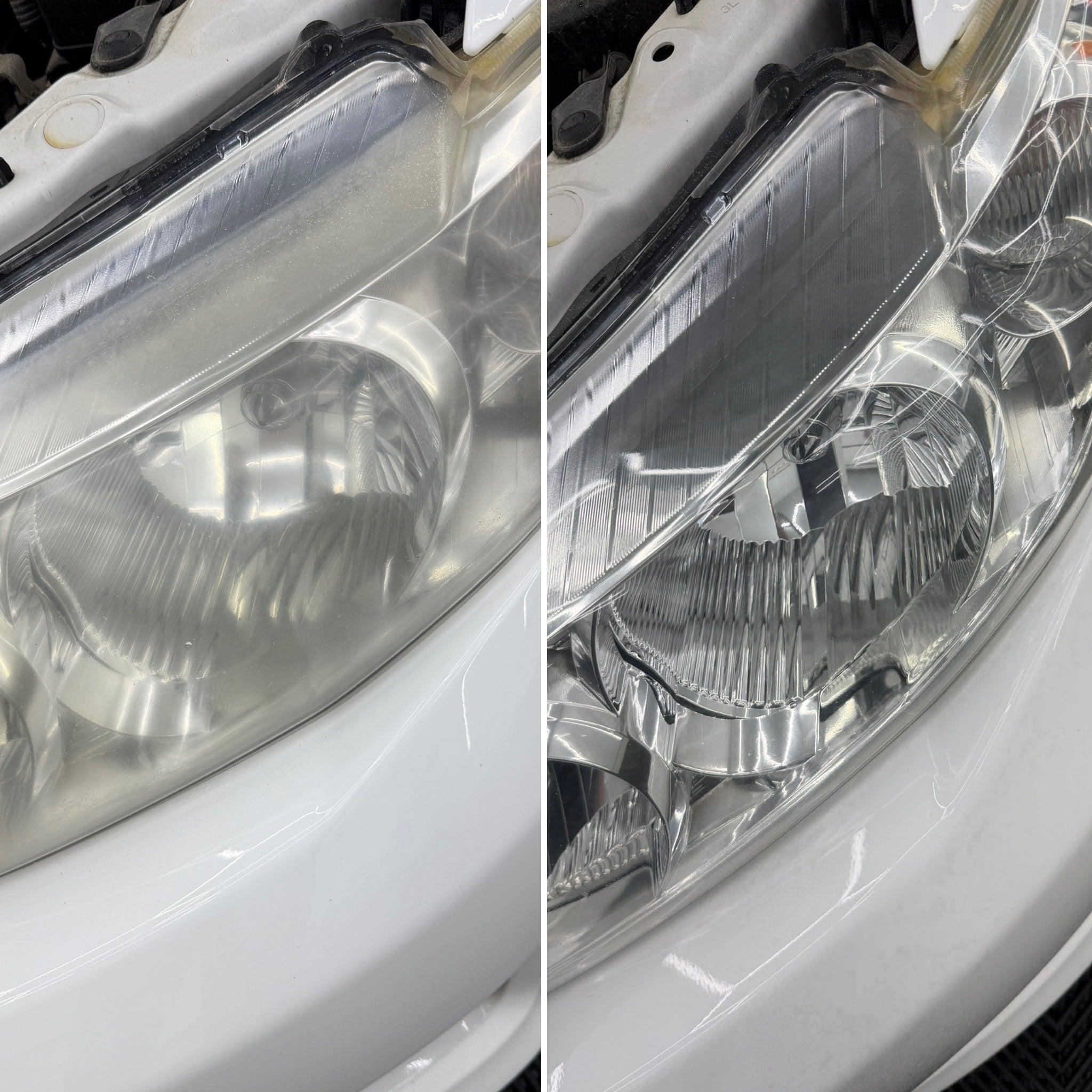 Headlamp Clarity Restoration — Verified 50/50 before and after comparison at Mithra Auto Hub